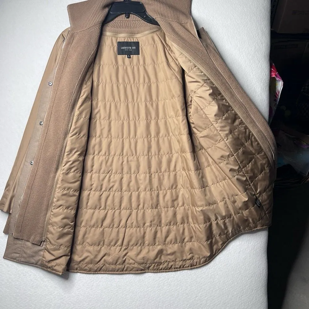 Lafayette 148 New York Coat Mackay Alpine Outerwear Knit Combo Tan Dickey Sz Sm - Image 8