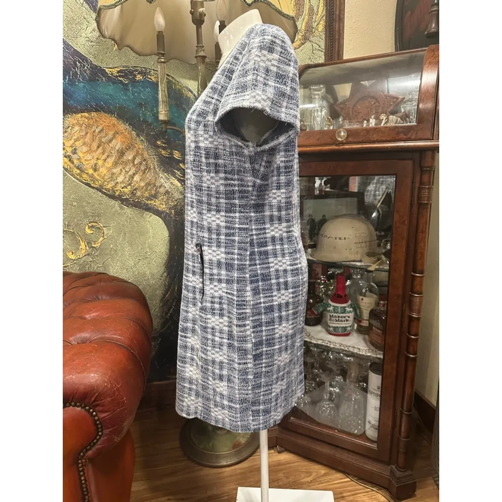 Women's Sharagano Plaid Shift Dress Size 12 Blue White - Image 3