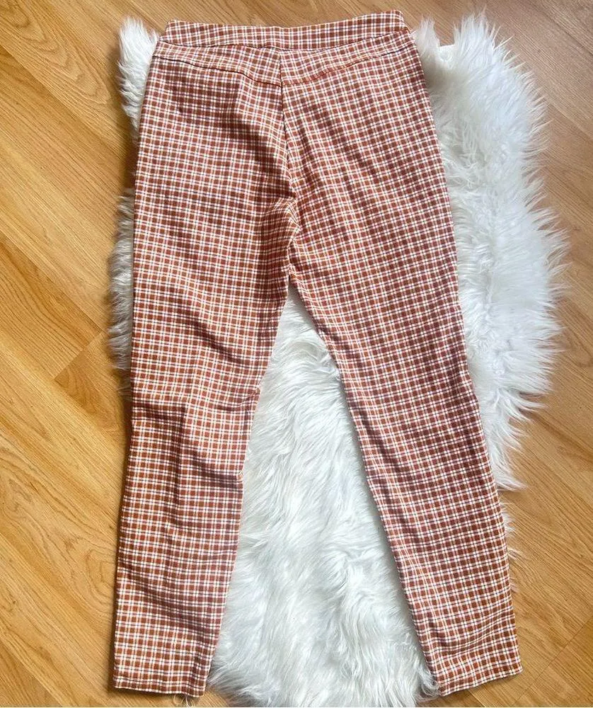 PS LA PacSun Pants Plaid Brown Burt Orange Skinny Leg 10” rise Size Medium - Image 4