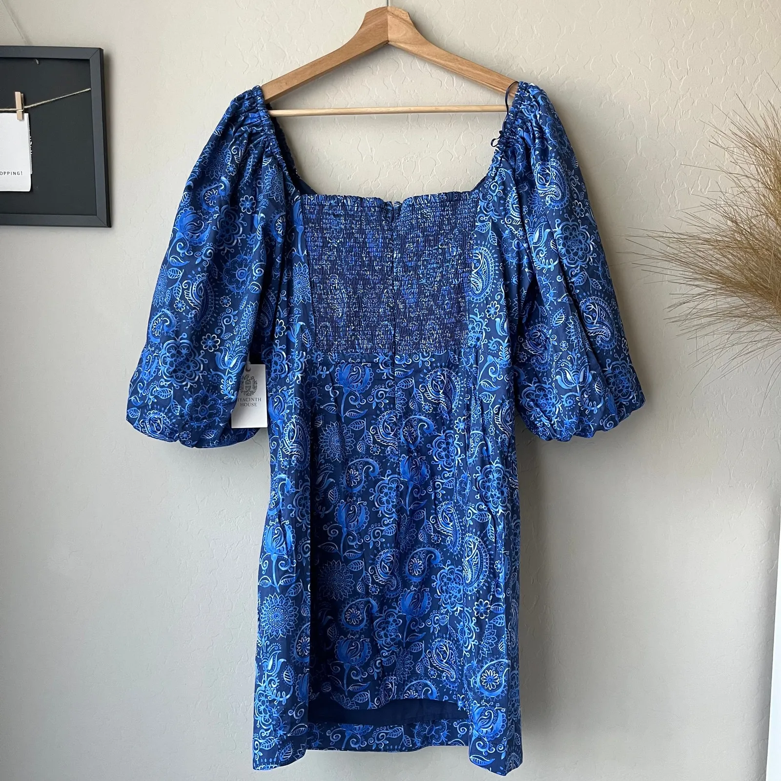NEW Tuckernuck‎ Hyacinth House Dress Blue Paisley Puff Sleeve Mini Dress XXL - Image 8