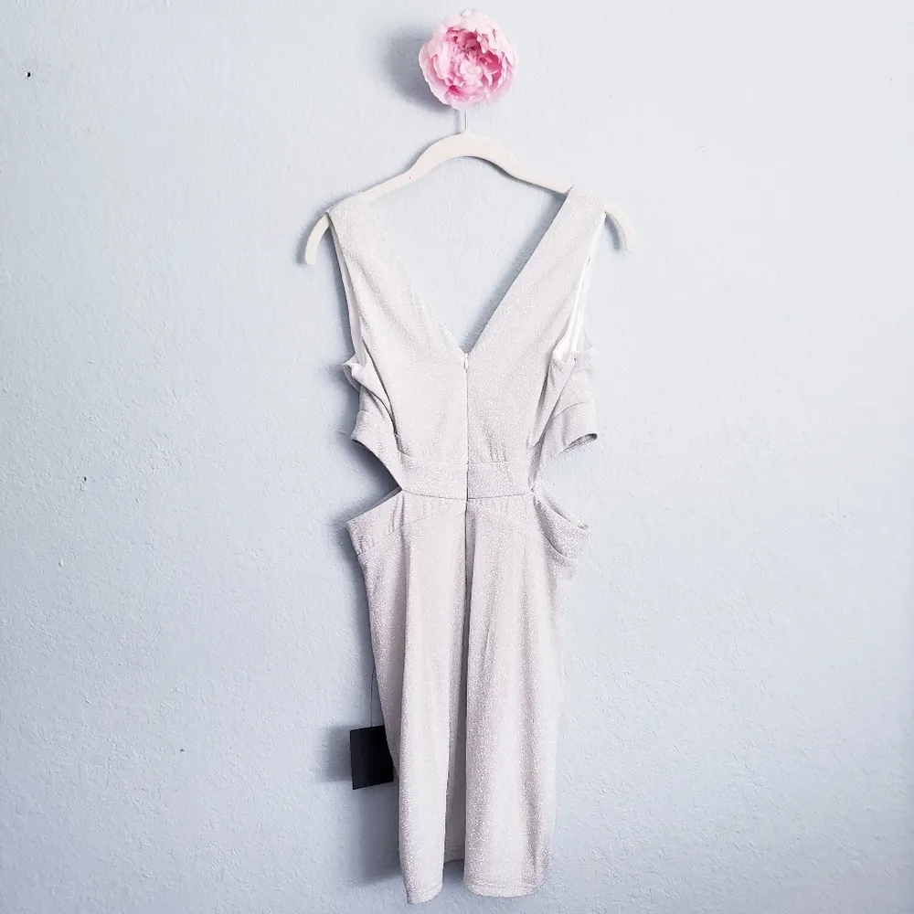 Lulus Night With The Stars Sparkly Silver Plunge Neck Cutout Mini Dress - Image 12