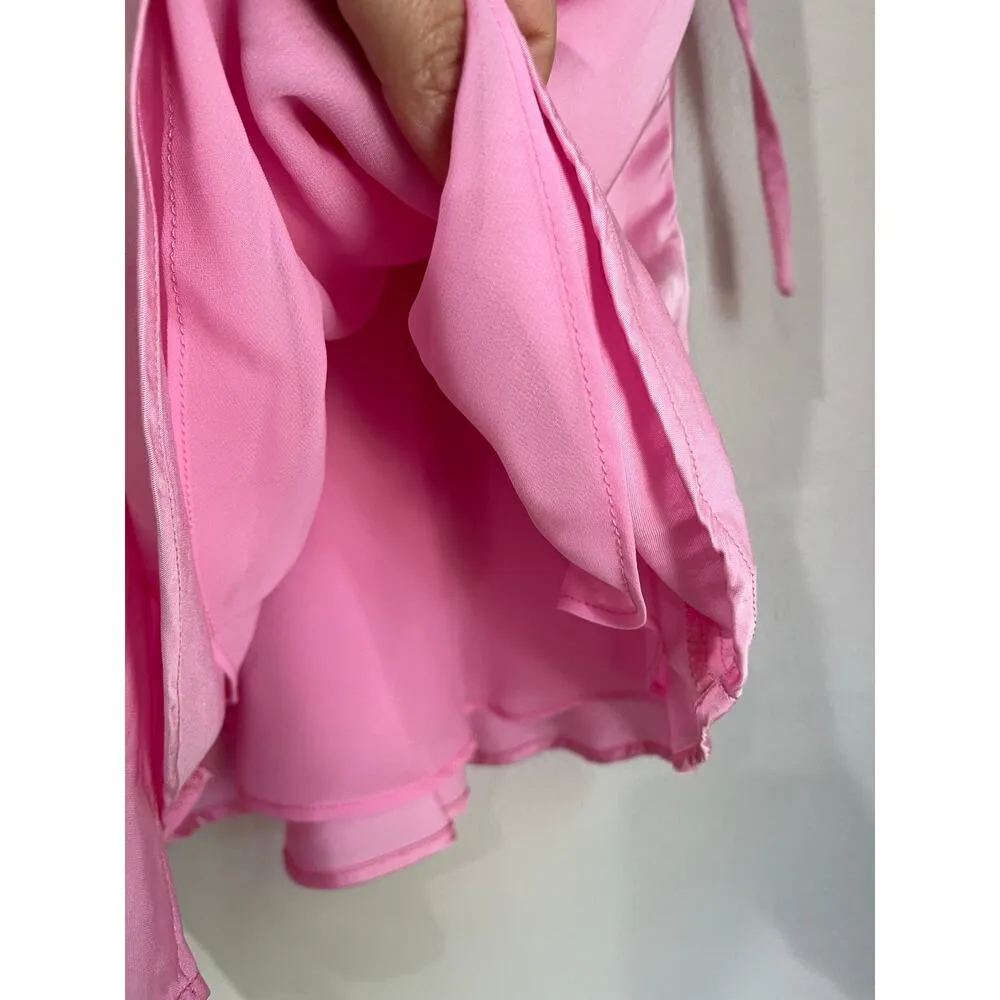 Zara Bubblegum Pink Satin Wrap Skirt Sz XS - Image 6
