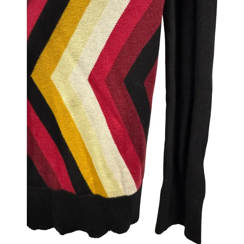 Anne Klein Women's Cardigan Long Sleeve Knit Chevron Pattern Black Red Yellow XL - Image 4
