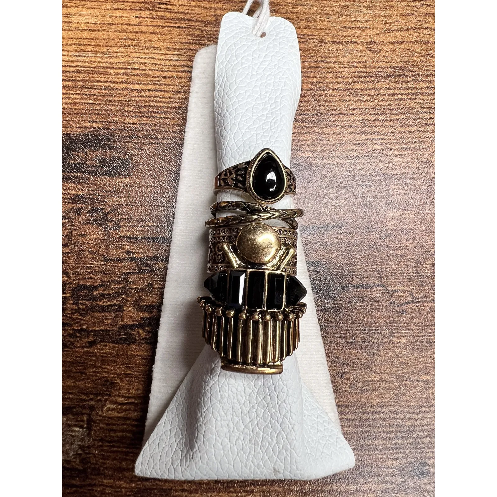 NWT Free People Gold Black‎ Stacking Ring 4 Piece Set One Size - Image 4