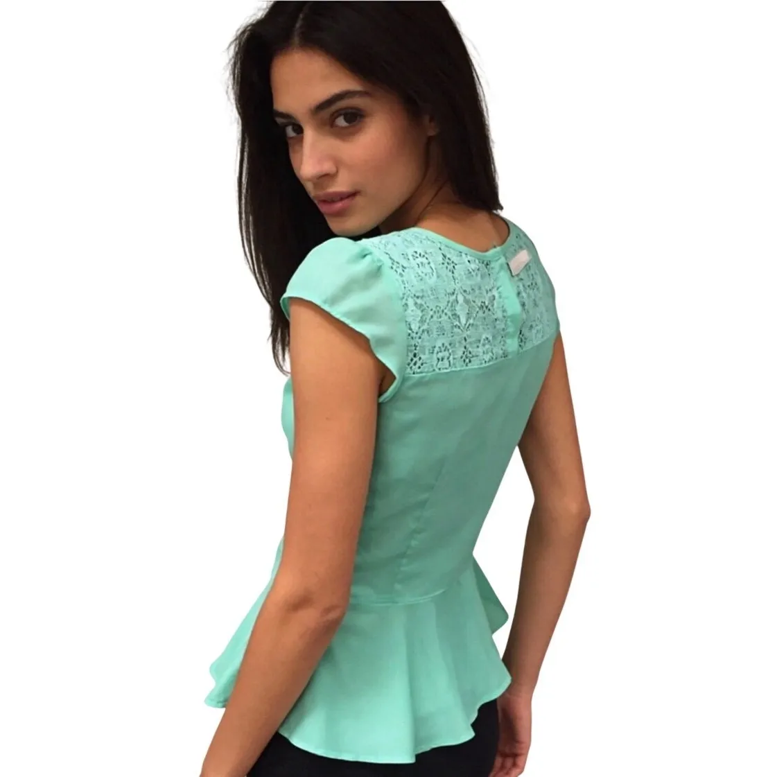 Cache Cache Lace Peplum Top Mint Green Cap Sleeve Junior Size 1 - Image 2