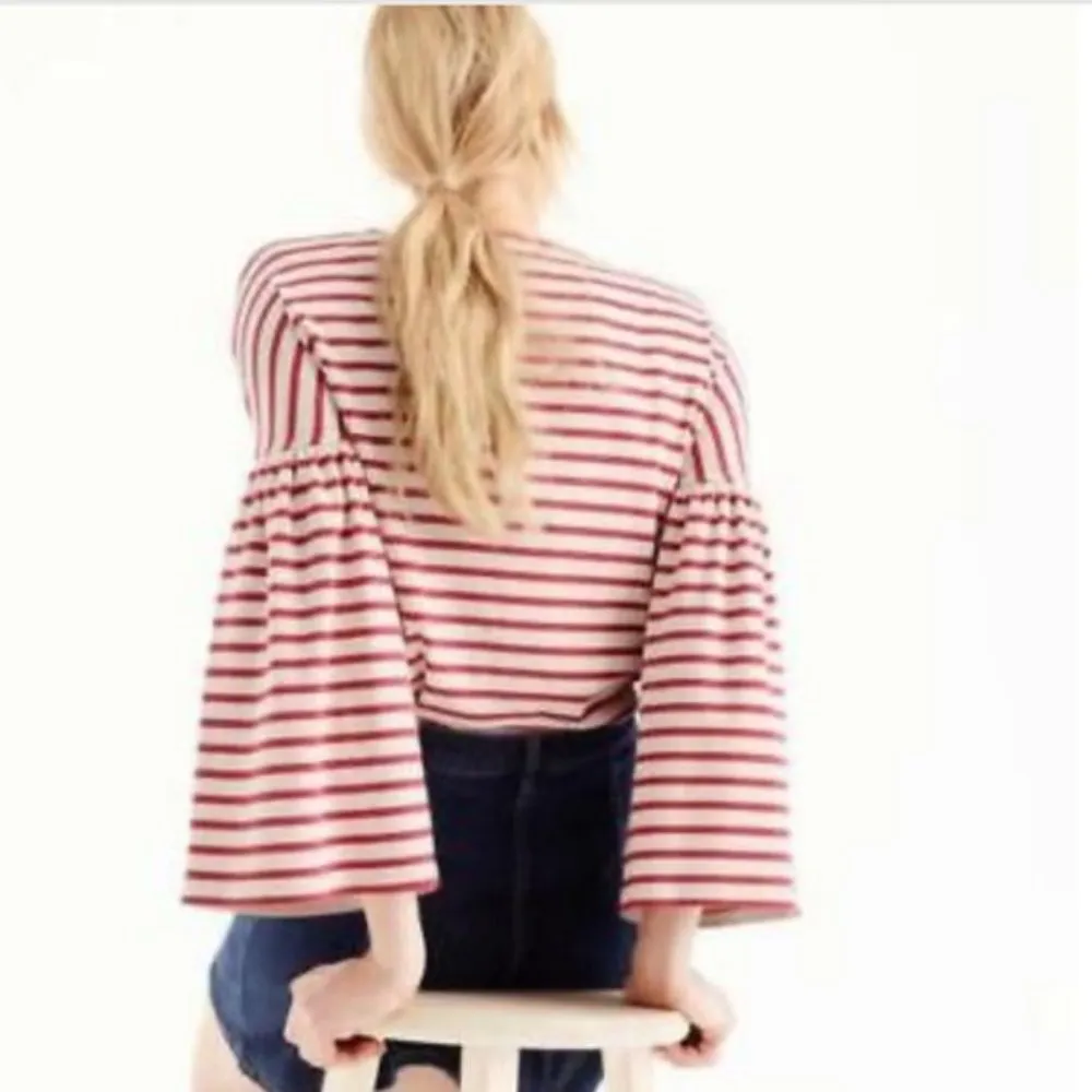 J.Crew | Red White Strip Long Bell Sleeve Blouse Shirt Women’s Size XXS - Image 2
