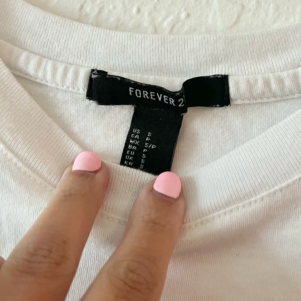 Forever 21 Women's Love Is Patient Corinthians Bible Verse White Graphic Shirt - Image 4