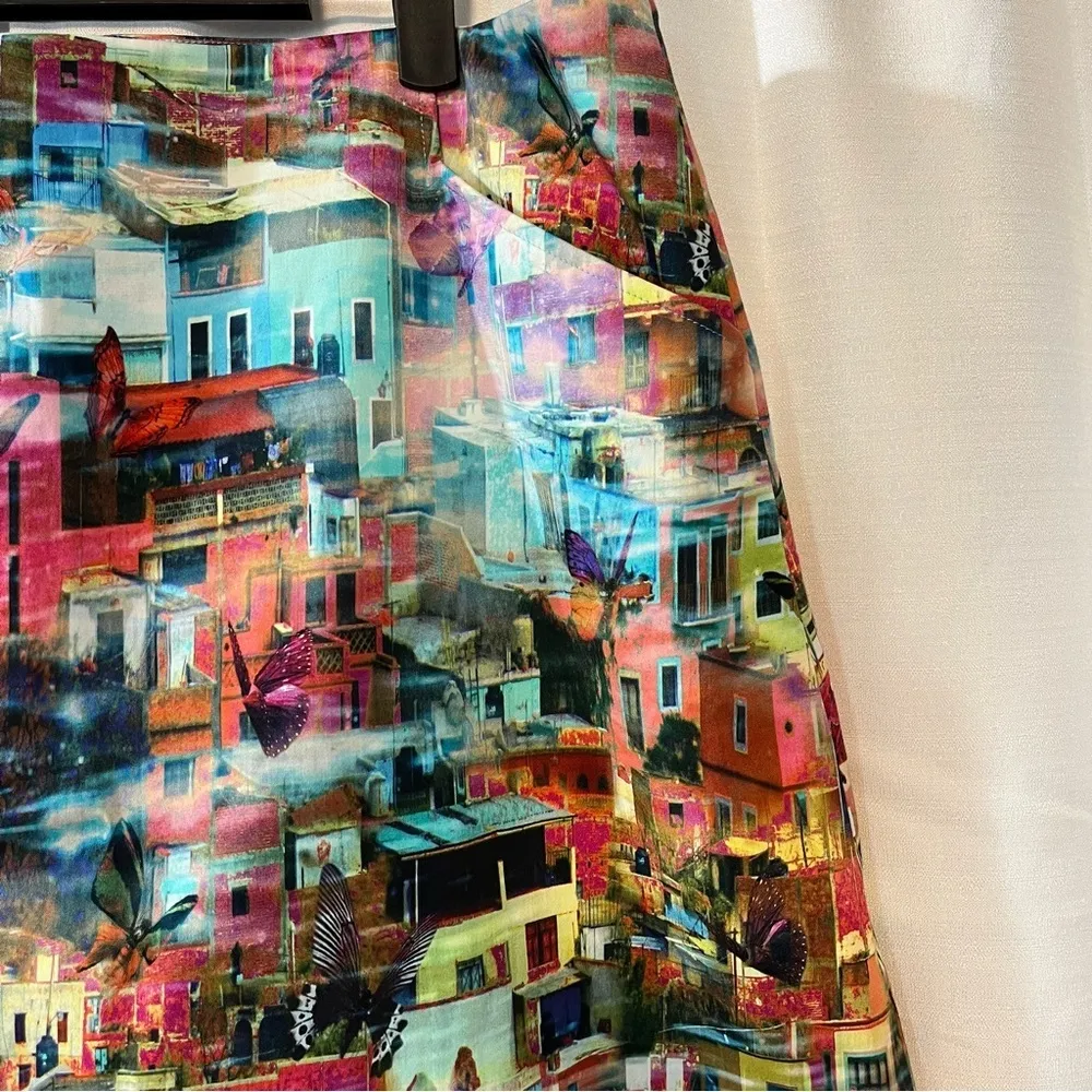 Etcetera Watercolor City Scape & Butterflies Novelty Print Mini Skirt - … - Image 3