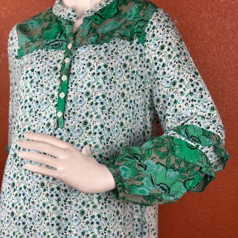 R. Vivimos Long Bohemian Dress Large Green Maxi Swim Cover Up Slits Ruffles. A8 - Image 10