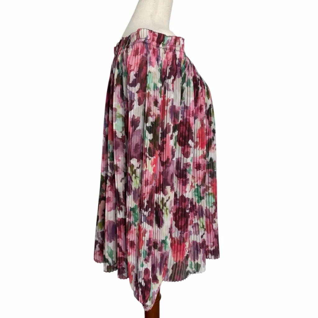 St. John Brigette Floral Print Georgette Pleated Blouse - Image 8