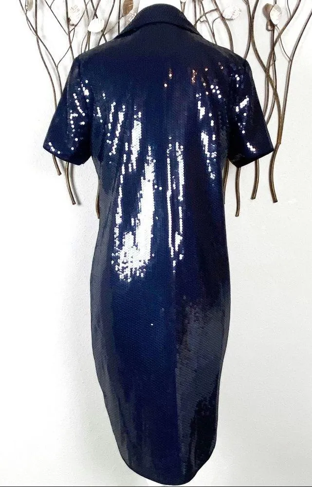 Halston Heritage Dark Blue Sequin Short Sleeve Mini Dress - Image 5