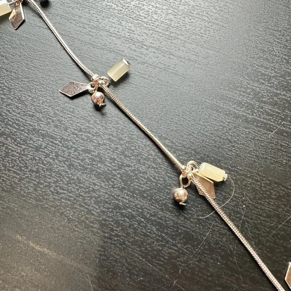 NEW NWT BANCROFT Long Rose Gold Color Stone & Bead Necklace Snake Chain - Image 2