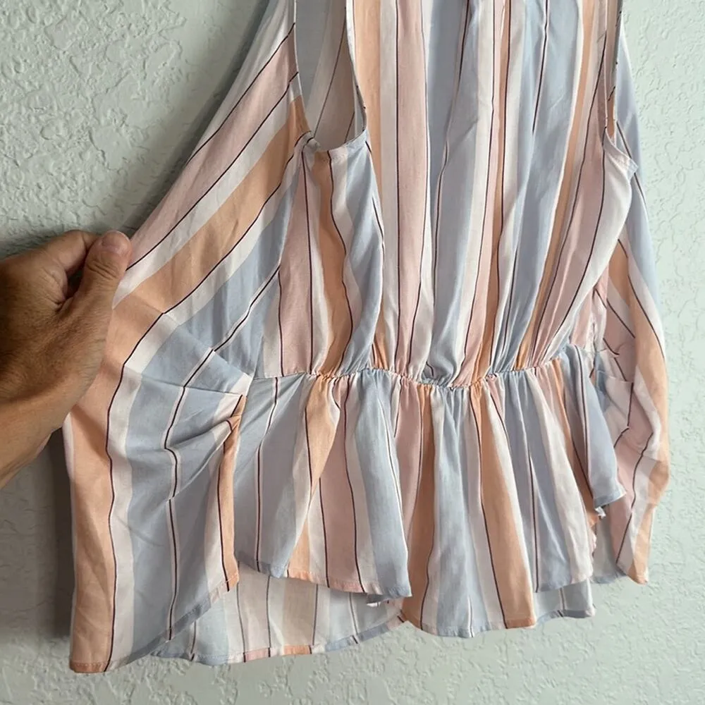 Free People Mackenzie Stripe Wrap Top XS Pastel Preppy Casual Vacation Viscose - Image 8