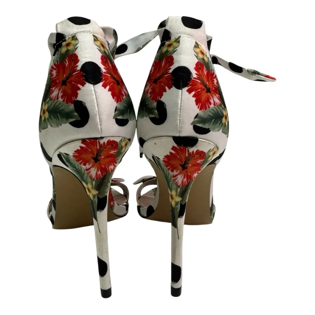 Betsey John Hartley‎ WhiteFloral Ankle Tie Stiletto Heel Open Toe Heels Size 7.5 - Image 3