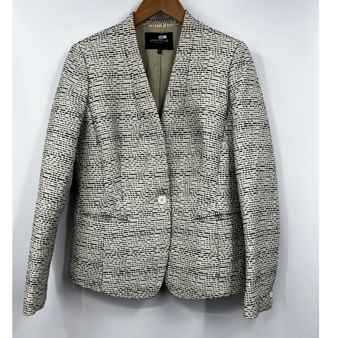 Lafayette 148 Women's Black White Textured Blazer‎ Size 8 - Image 13