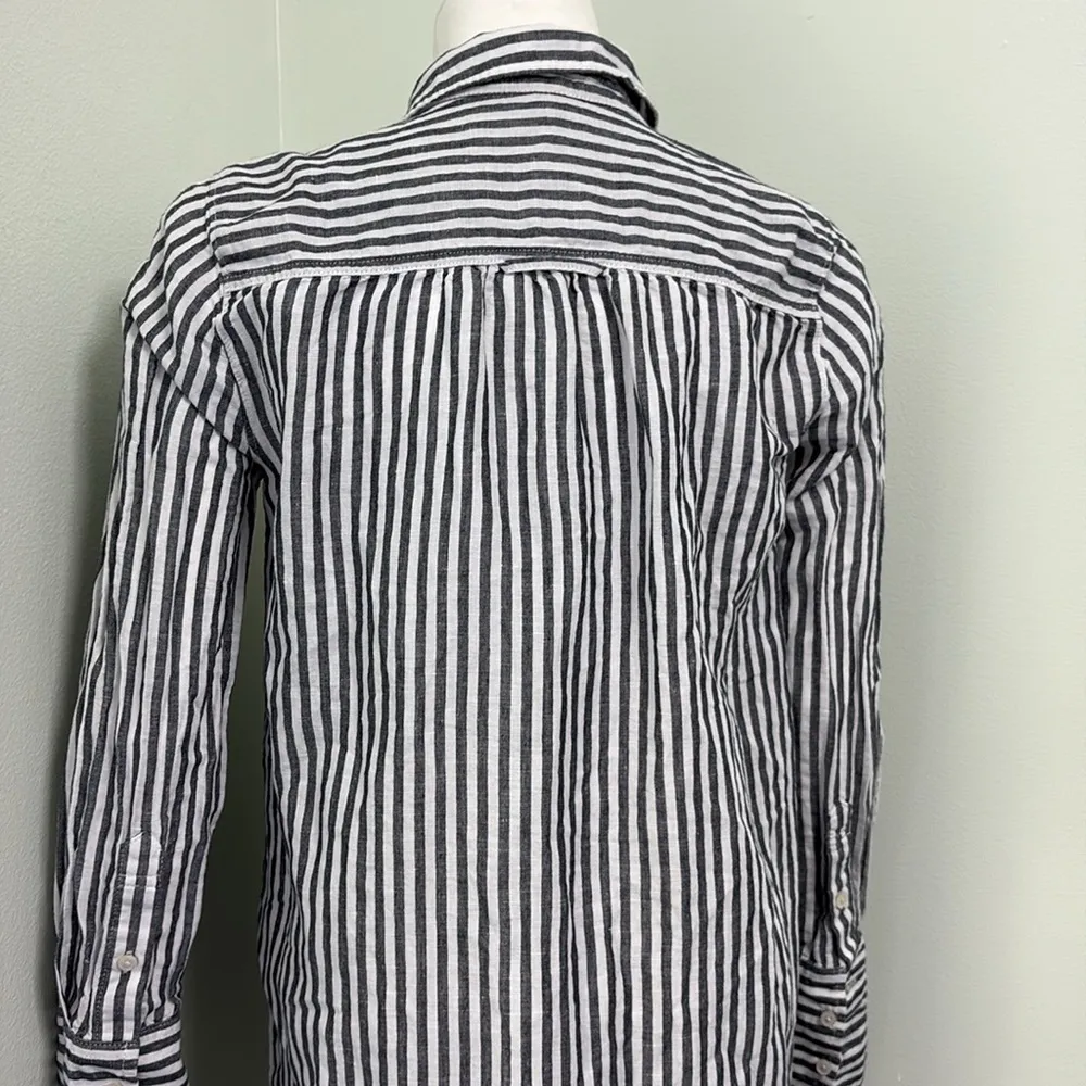 J. Crew Classic Fit Beach Shirt In Striped Linen Cotton Blend Tunic Lagenlook S White - Image 14