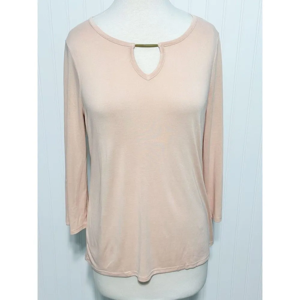 Chico's Cut Out Gold Bar 3/4 Sleeve Stretch Pullover Top Tea Pink Size 1‎ Medium - Image 12