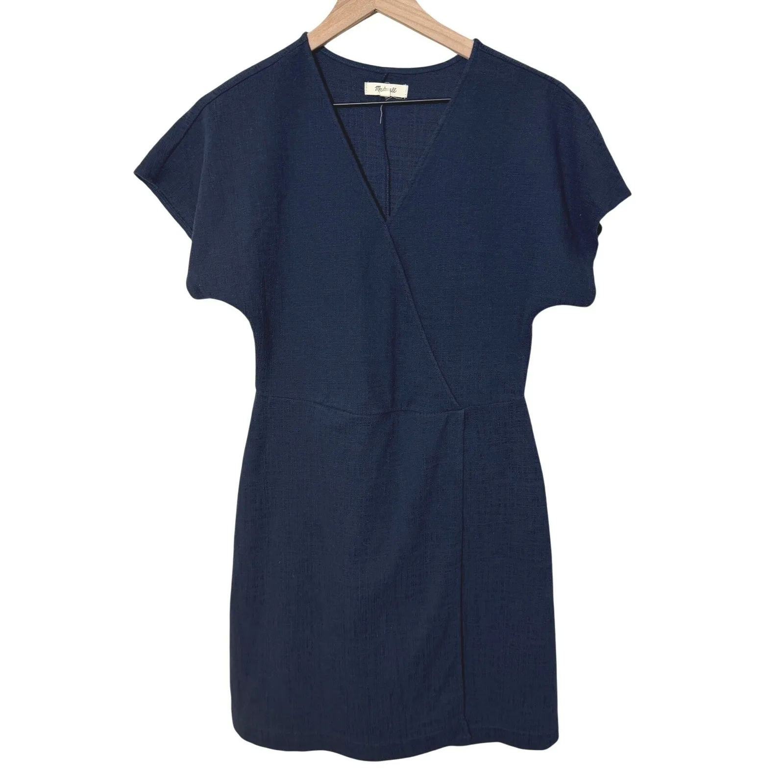 Madewell Cross Front Flutter Sleeve Navy Mini Dress Size S Wrap Normcore Basic - Image 2