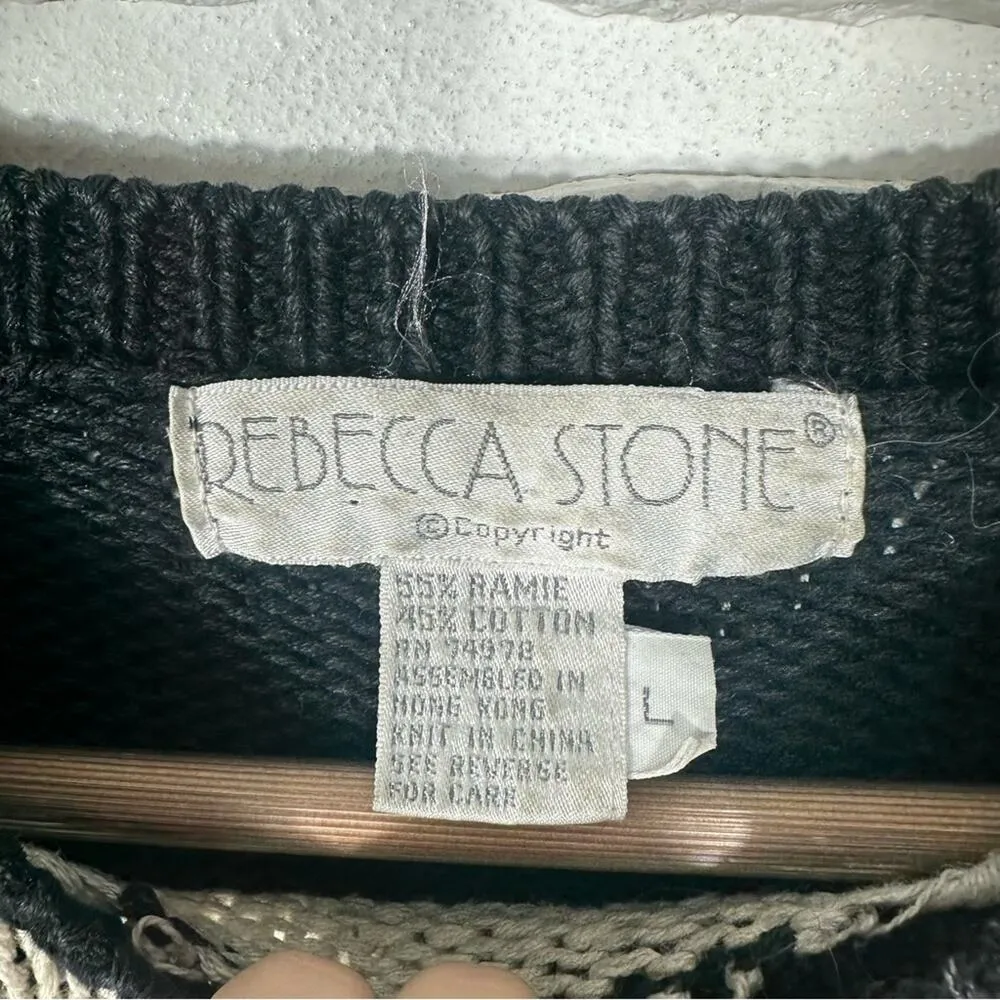 Rebecca Stone Vintage Floral Crochet Sweater Size Large Black - Image 5