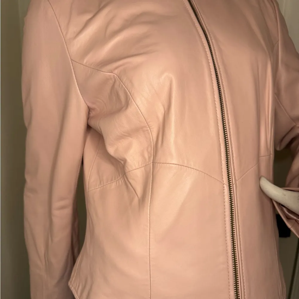 BAGATELLE Petite Light Pink Soft Genuine Leather Women's Jacket, Zip, Size 12. - Image 9