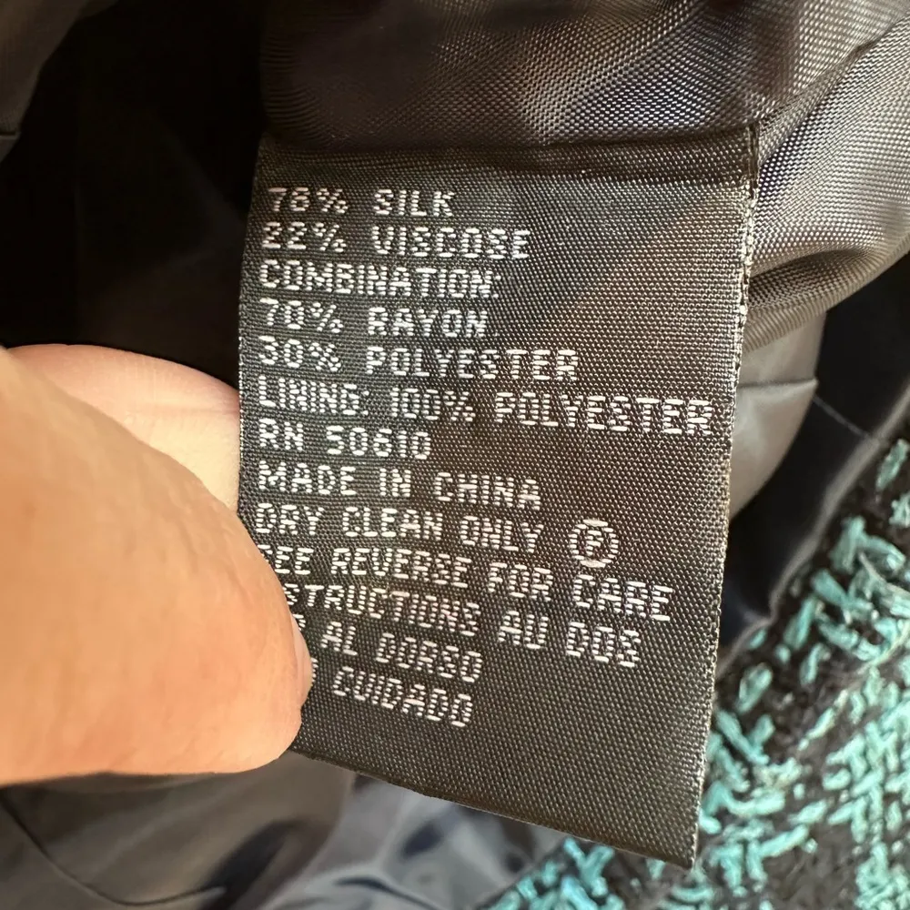 Kasper & Company Blue Black Jacket Chunky Knit Houndstooth Tweed Silk Size 8 Med - Image 8