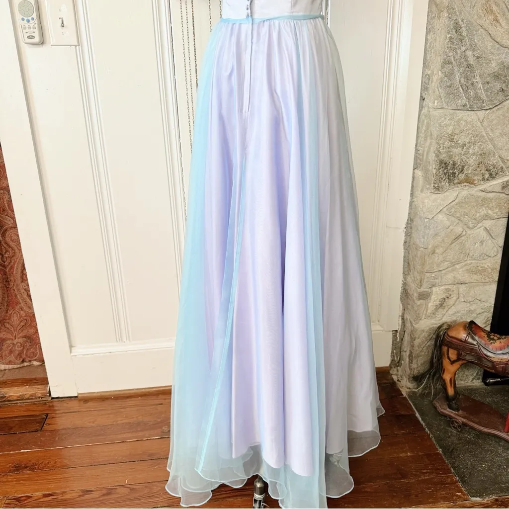 Vintage 90s Iridescent Pastel Strapless Gown Blue - Image 10