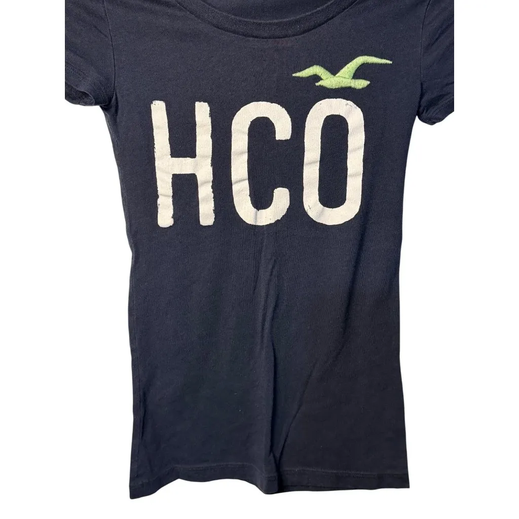VTG Hollister HCO Y2K Navy Spellout Tee XS Women’s Seagull Logo Preppy Mallcore - Image 3