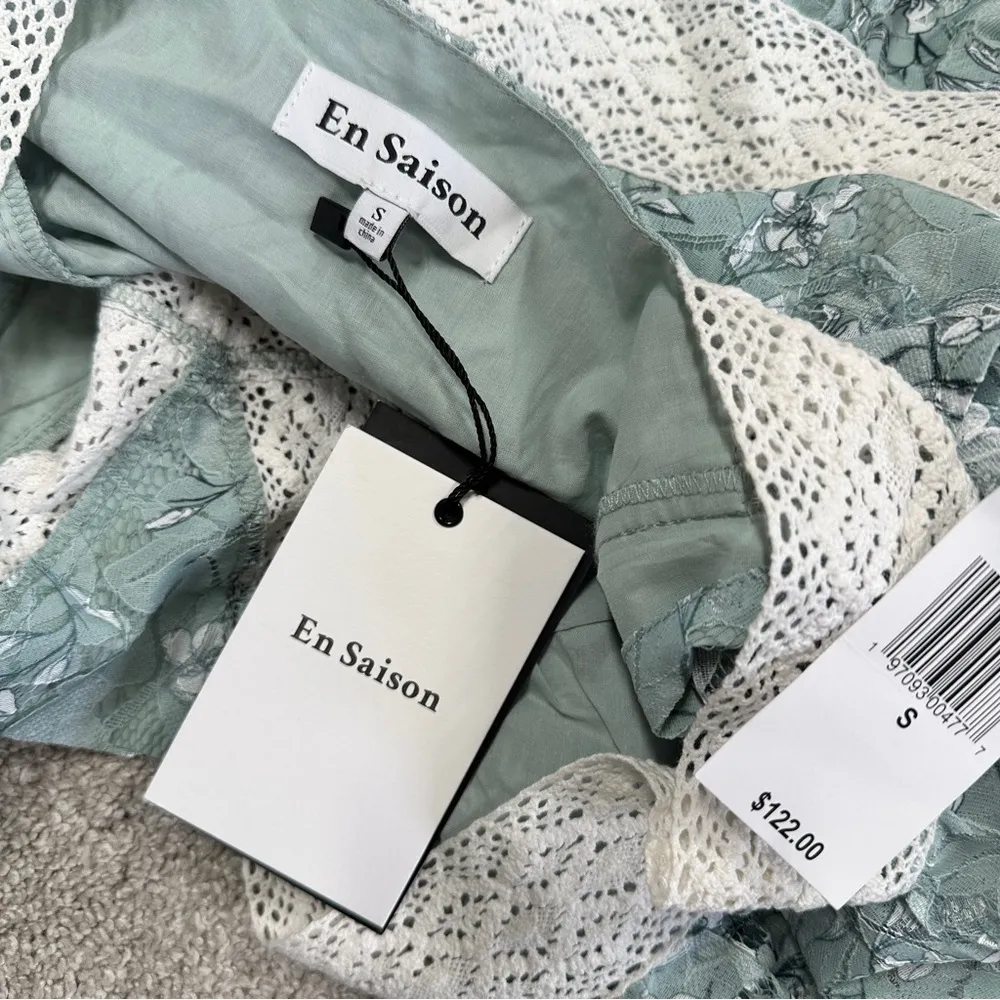 NWT En Saison Women’s Caudry Lace Top Blouse Shortsleeve Cottagecore in Teal S Green - Image 8