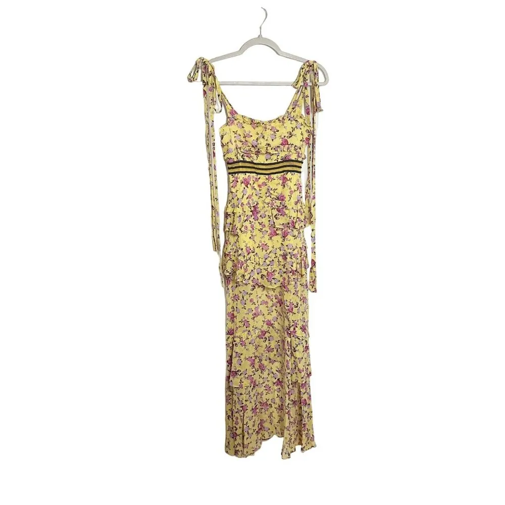 For Love and Lemons Maison Maxi Dress Yellow Women's Size XS Floral Sleeveless - Image 2