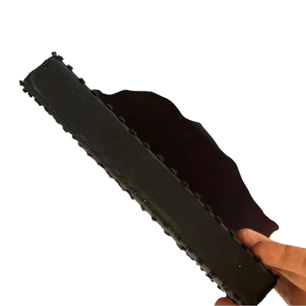 Vintage Hong Kong Hand Made Black Beaded Clutch Bag Satin Snap Closure 60s 70s - Image 8