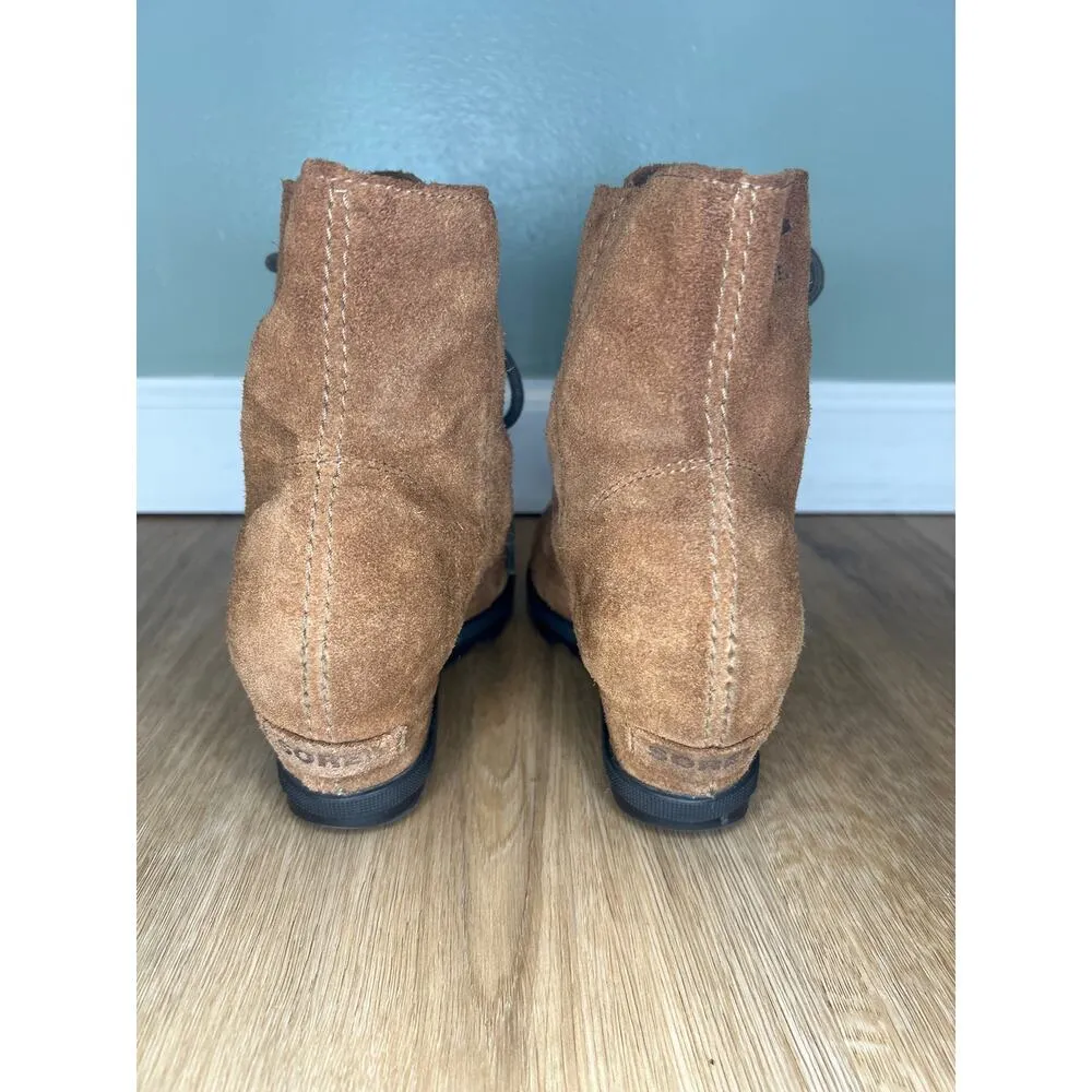Sorel Joan of Arctic Women’s 5 Lace Up wedge Boots Brown Raw Suede Leather - Image 4