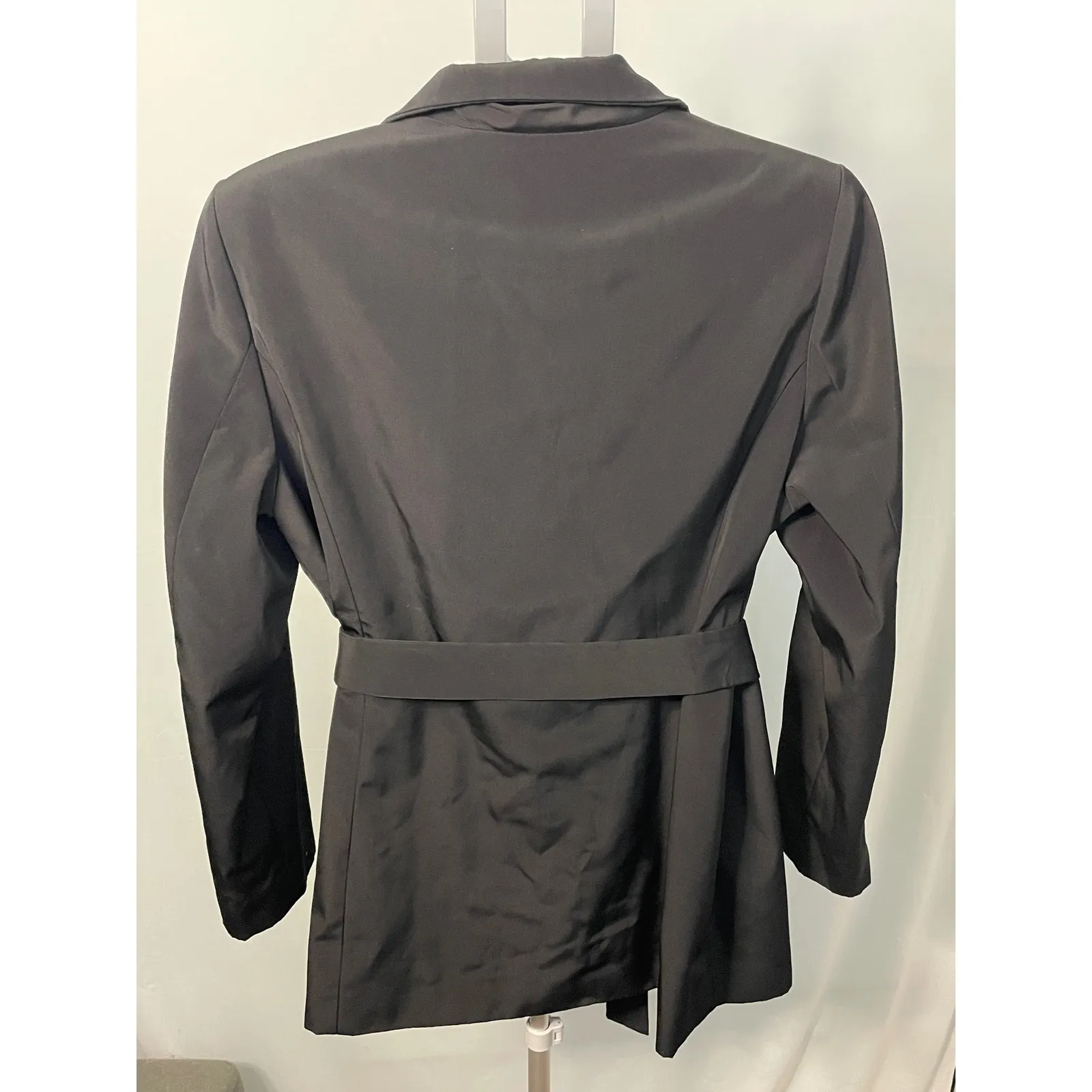 Calvin Klein Black Belted Jacket Women's Sz L Collared Zip Up Lightweight‎ - Image 4