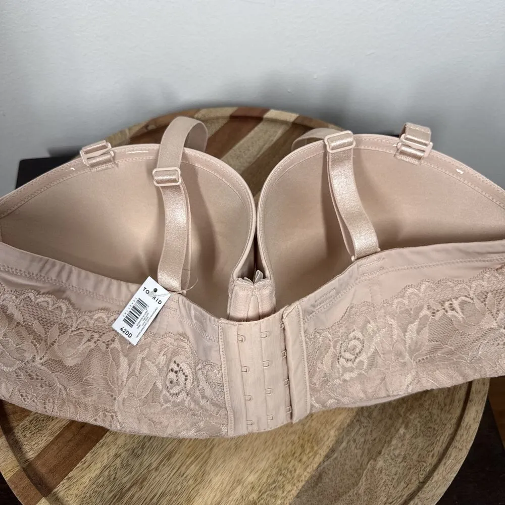 Torrid Curve Strapless Push Up Lace Sling Straight Back Bra Rose Dust NWT 42DD - Image 7