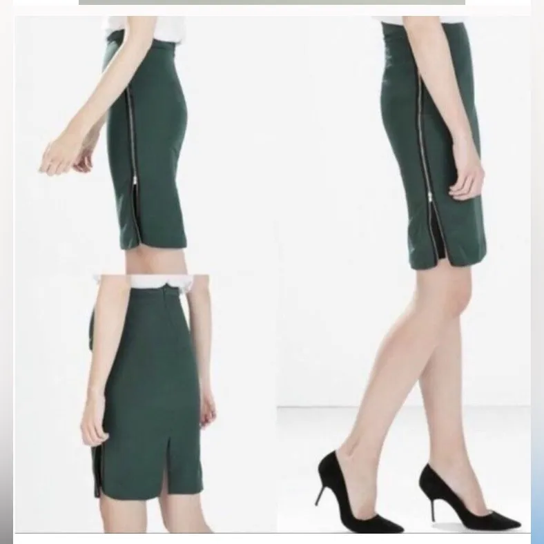 🌞Zara Basic Deep Green Pencil Skirt with Exposed Zippers on Each Side - Image 3