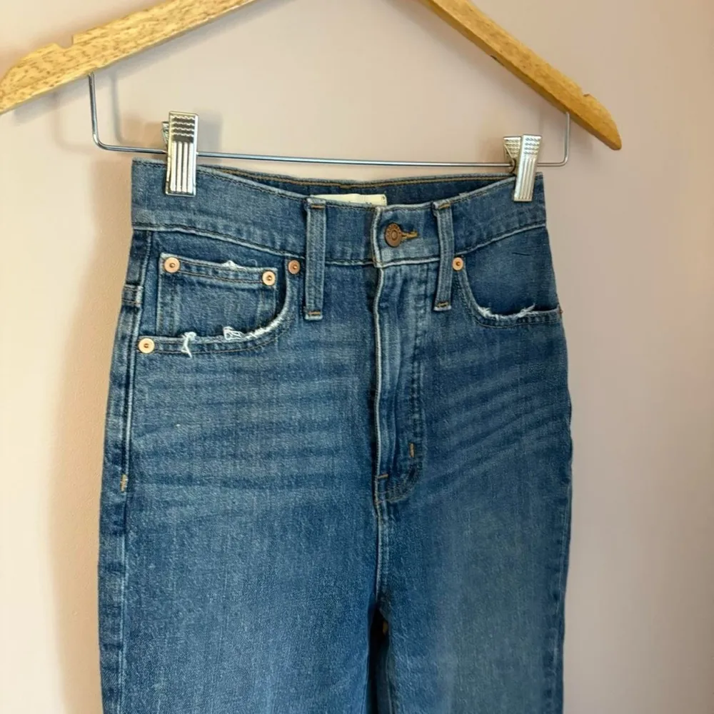 Madewell The Momjean high rise raw frayed hem jeans medium wash denim 23 - Image 6