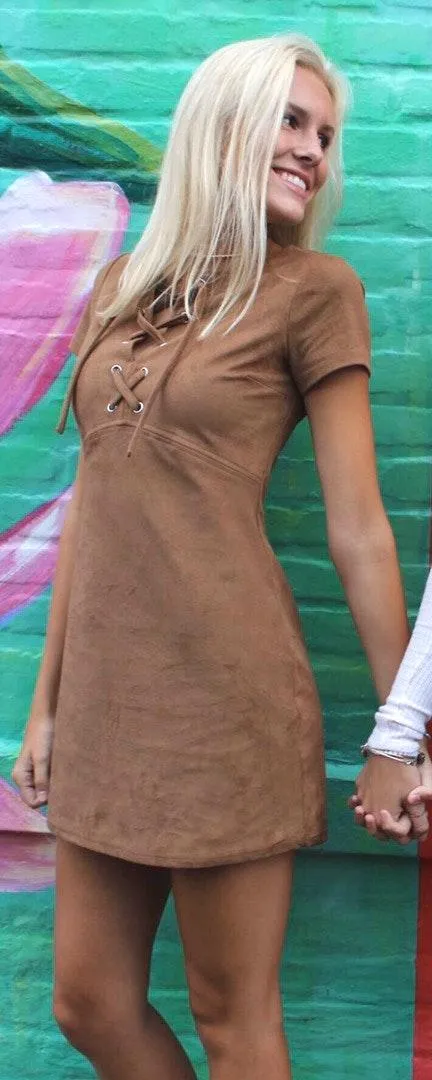 Brown Suede Mini Dress - Image 5