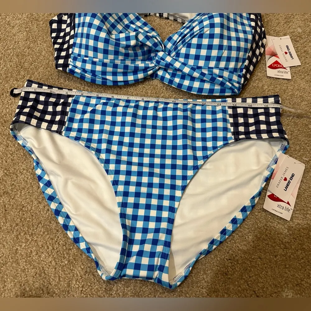 NWT Draper James x Lands' End Blue Gingham Swim Set Size 14 - Image 6