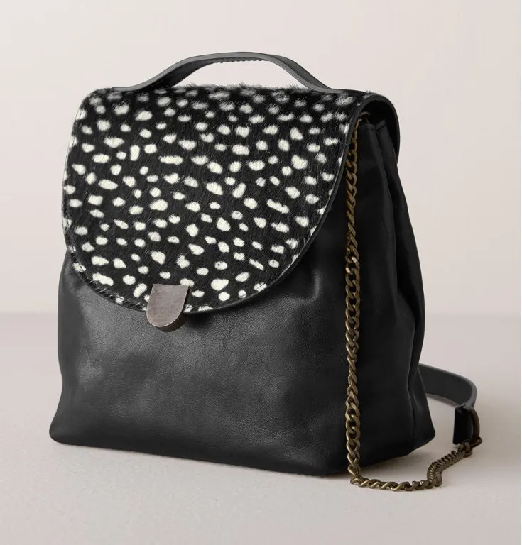 Garnet Hill Harlyn Structured Handbag Leather Calf Hair Lined Crossbody Chain - Image 1