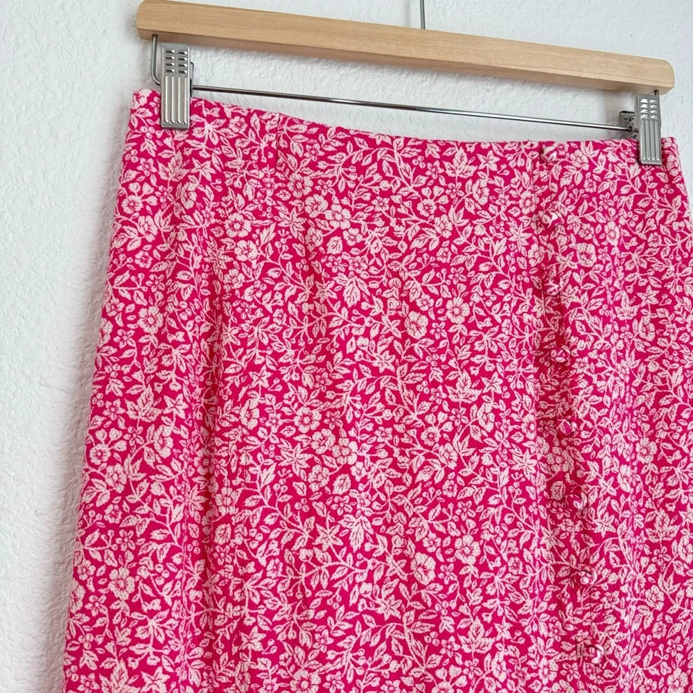 Mila Button Front Hot Pink Floral Midi Slit Pencil Skirt Size 8 - Image 5