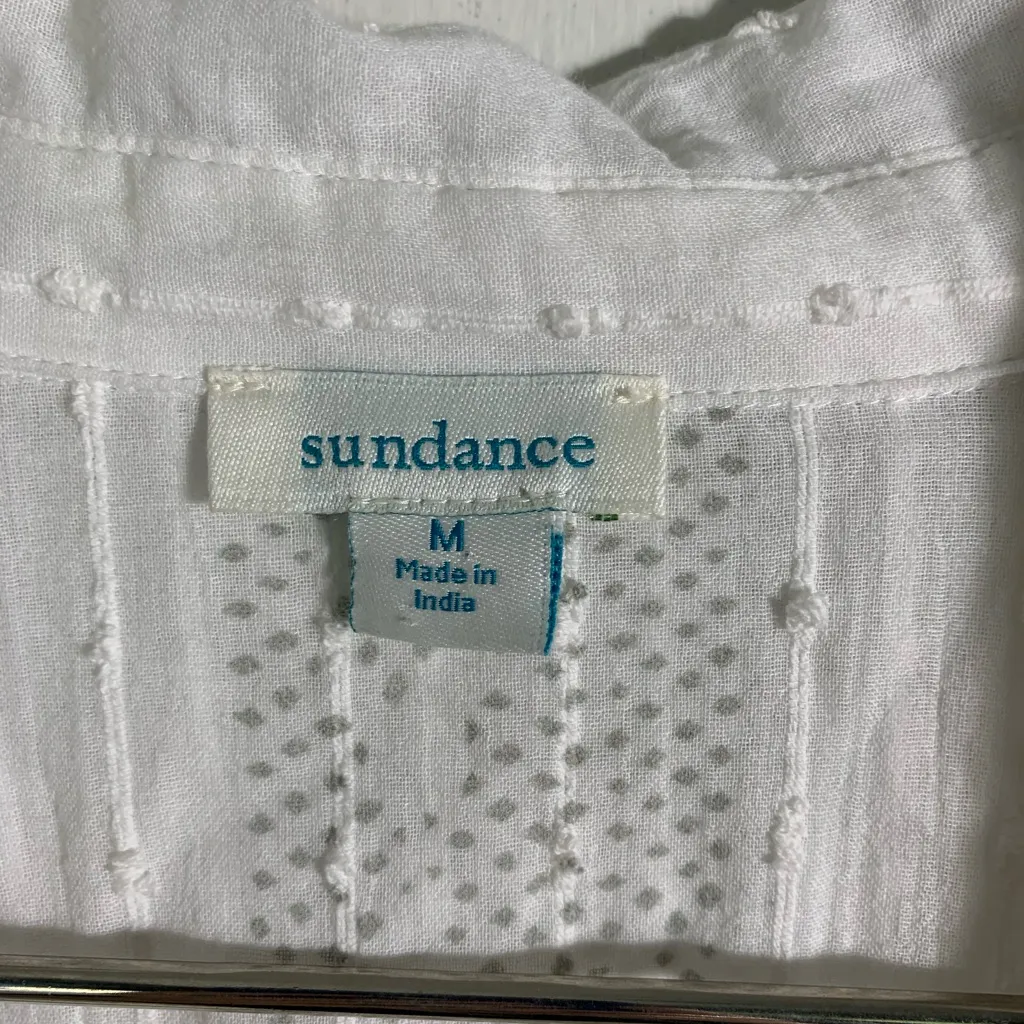Sundance White, cotton gauze, Button-Up gray dot, long sleeve oversized shirt M - Image 3