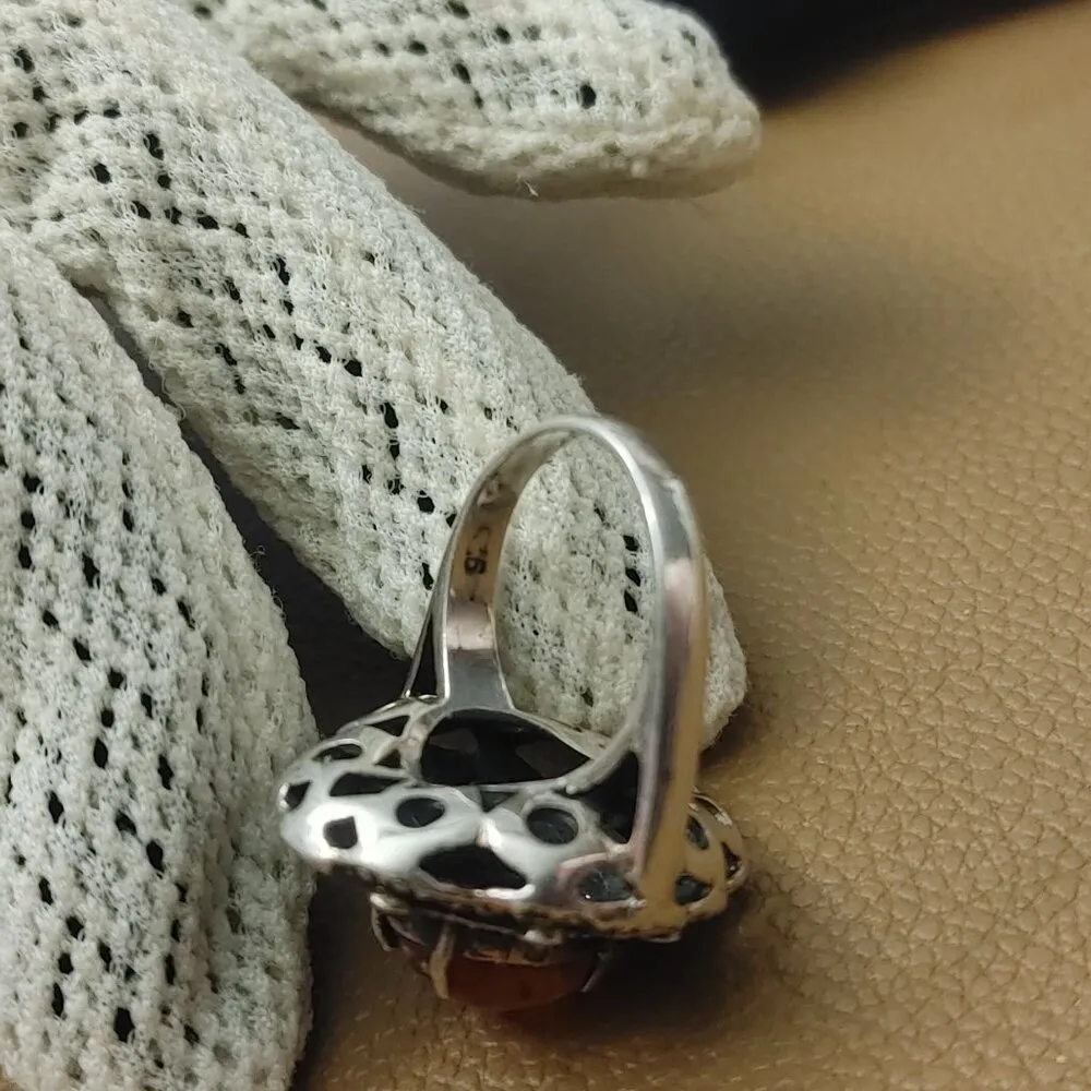 Filigree Ring Size 6 Baltic Amber Sterling Silver 925 Vintage Antique Style - Image 8