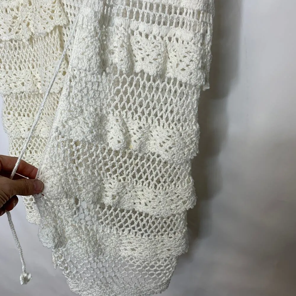 Y2k Cream Open Weave Tie Front Sweater Vest Small/ Medium - Image 6