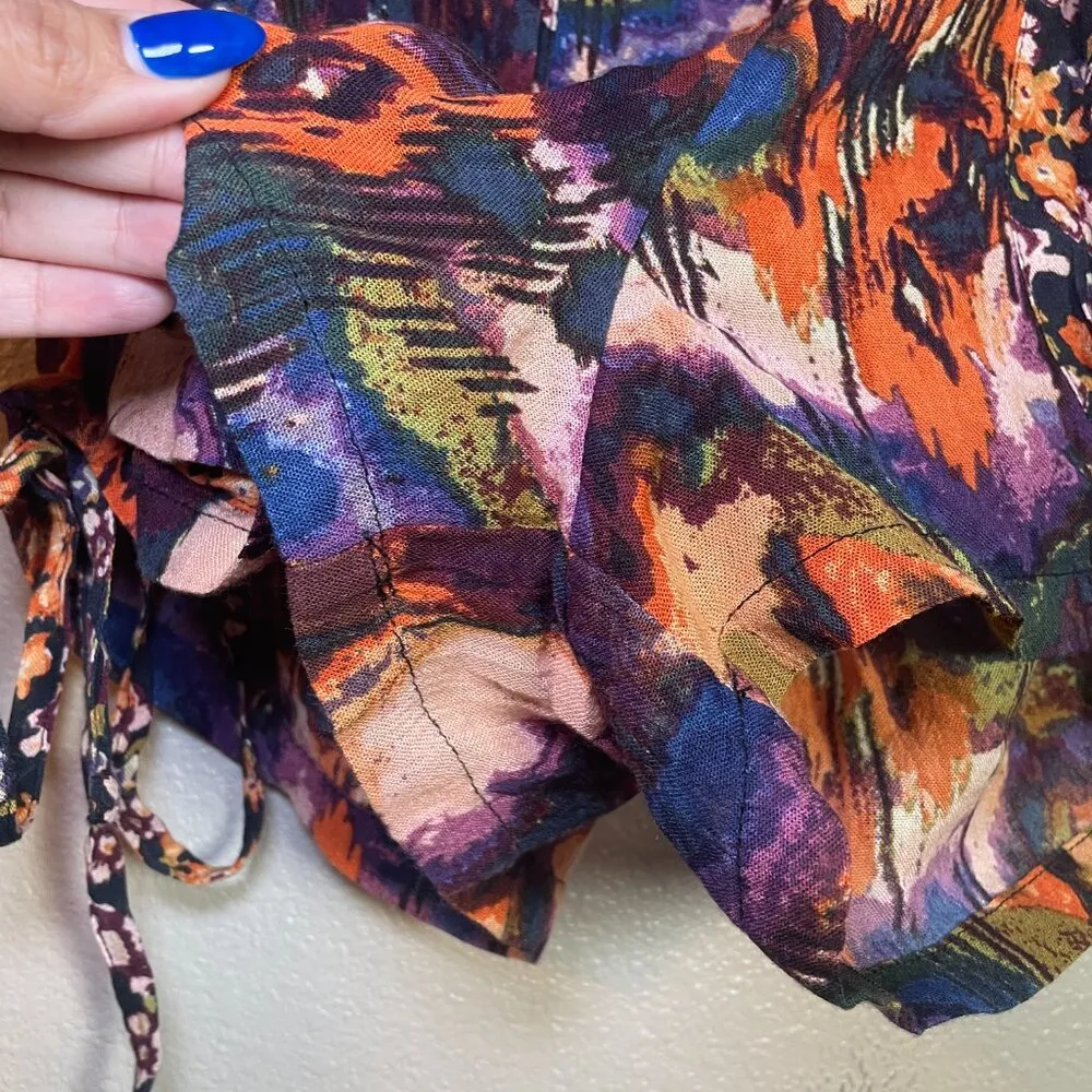 Free People Shorts XS Colorful Abstract Watercolor Flowy Lisbon Vacation Travel - Image 4