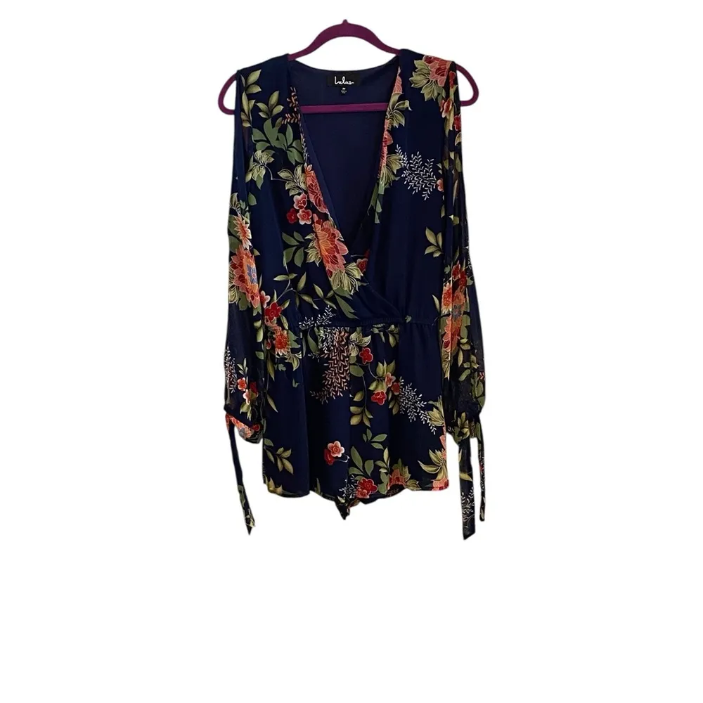 Lulus Run Away With Me Navy Blue Floral Print Long Sleeve Romper - Image 6