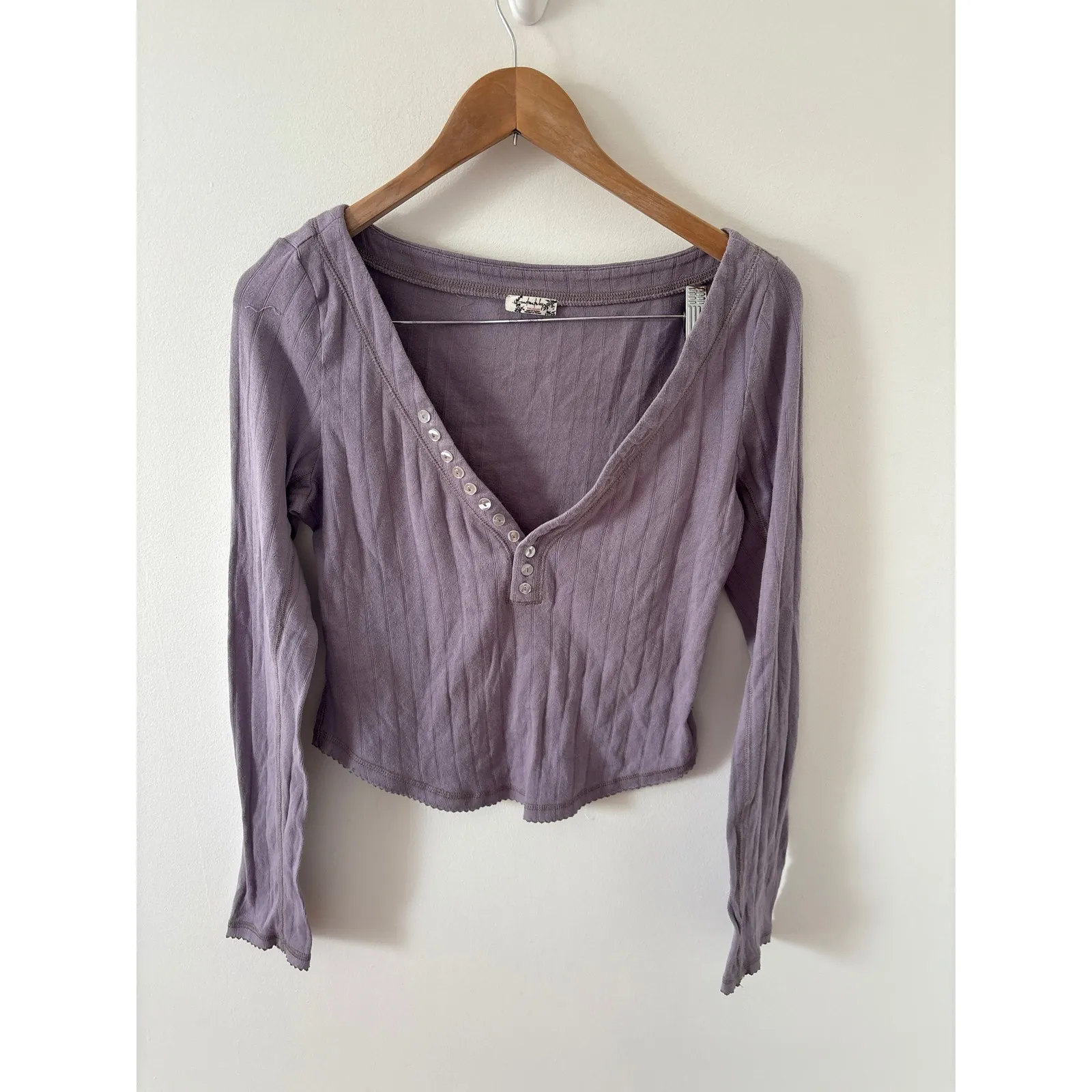 Free People Coffee Chat Long Sleeve Henley Size Medium - Image 2