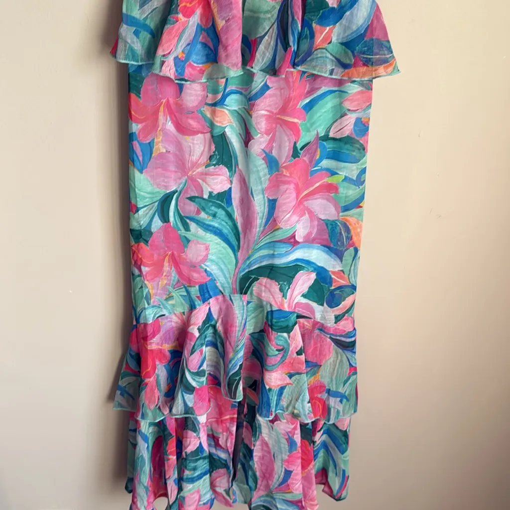 NEW Show Me Your Mumu Reese Ruffle Midi Dress in Hibiscus Punch Crinkle Small - Image 5