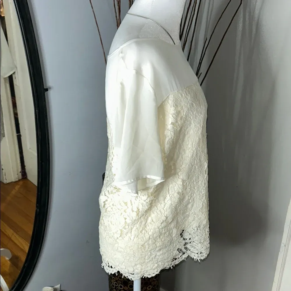 Embellished Cream and White Short Sleeve Boxy Blouse - Image 3