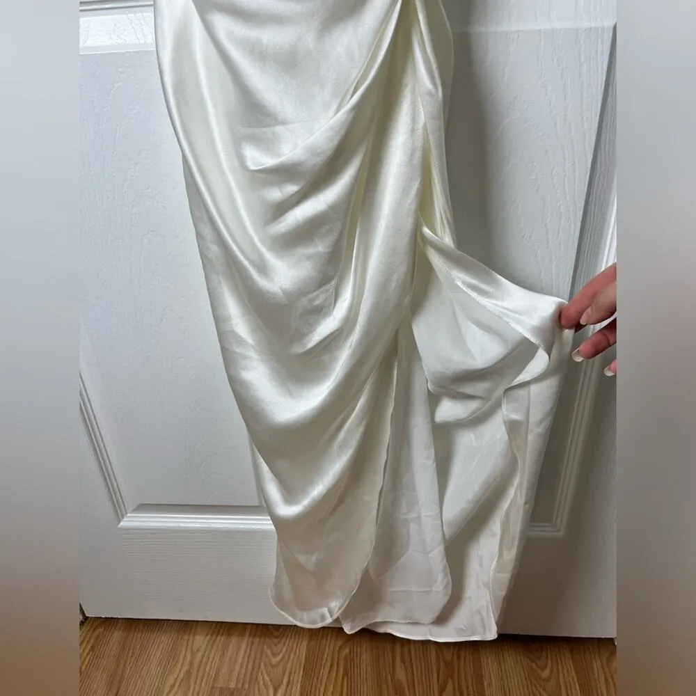Amanda Uprichard X REVOLVE Silk Ruched Open Back Jasalina Midi Dress in Ivory S - Image 4