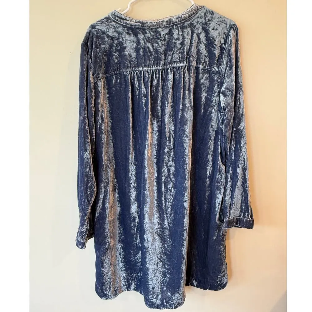 By Anthropologie Long Sleeve Velvet Melody Tunic Dress Blue Women's Size Large - Image 3