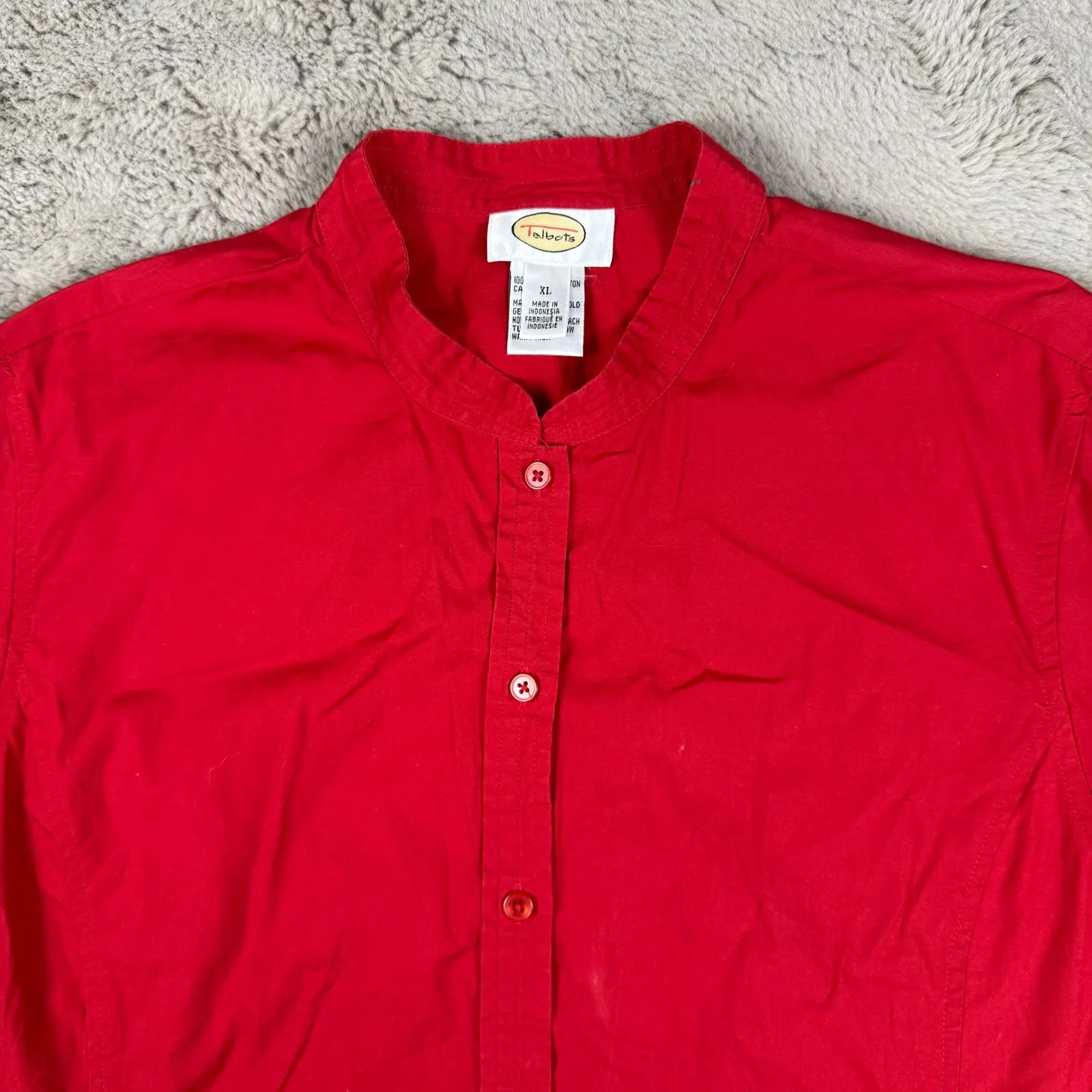 Talbots Red Cotton Short Sleeve Button‎ Up Mandarin Collar Shirt XL Lightweight - Image 7